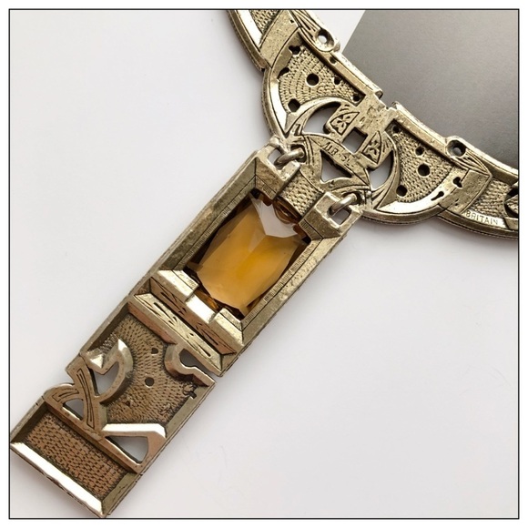 Vintage Miracle Smoky Amber Glass Celtic Collar Necklace Signed Miracle … - Picture 4 of 5